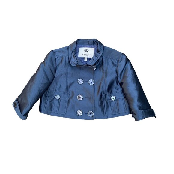 RARE 2007 Silk Cropped Burberry Jacket Size 6 Blue - Picture 2 of 16